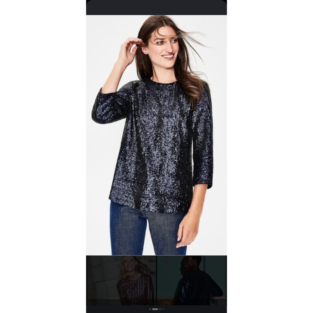 Boden Emmy Sequin  US 6 Navy Blue Sparkle Fairy Holiday Career Party Glam Top